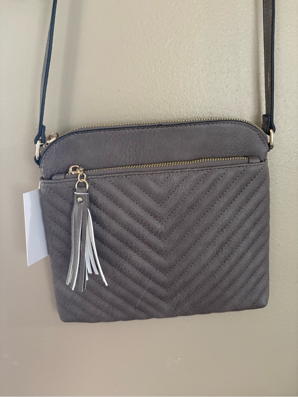 Amazon Gray Quilted Crossbody with Tassel Accent - Picture 2 of 6